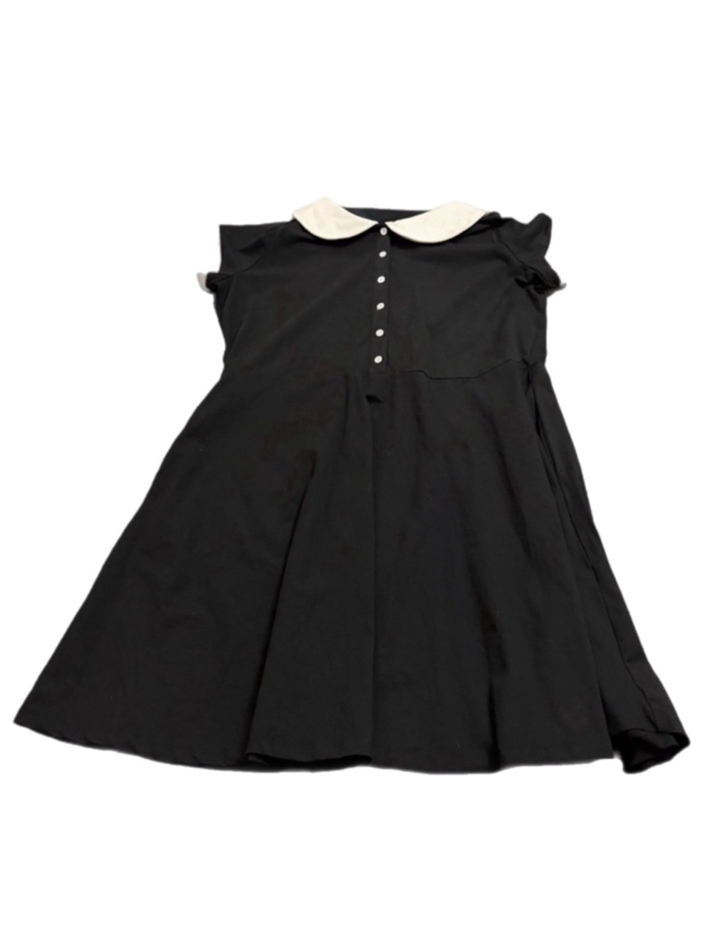 HDE Plus Size Peter Pan Collar Button A-Line Dress (Black/White) Size 1X